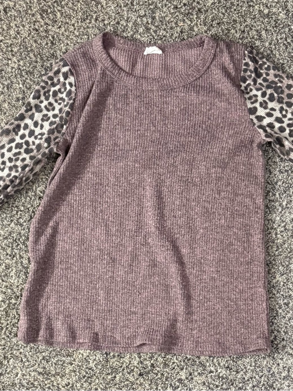 BiBi Women’s Pink Marled Knit Top with Leopard Print Sleeves
